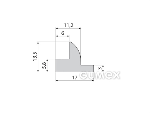 Silikónový profil tvarový, 13,5x17mm, 40°ShA, -60°C/+180°C, šedý (RAL 7040)